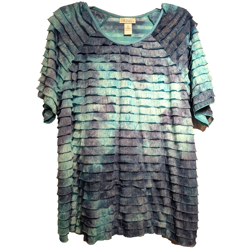 Maggie Barnes For Catherines Womens Tunic Top 0X 14/16 Scoop Layered Ruffle Boho